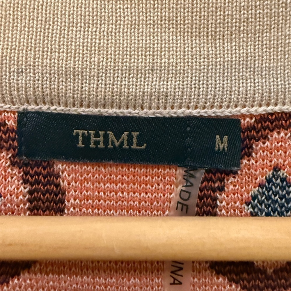 THML Blue and Cream Cardigan with Geometric Pattern Size M - Picture 3 of 6